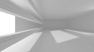 Aydınlatılmış koridor iç tasarımı. Boş Oda İç mimarisi. 3 Boyutlu Hazırlama