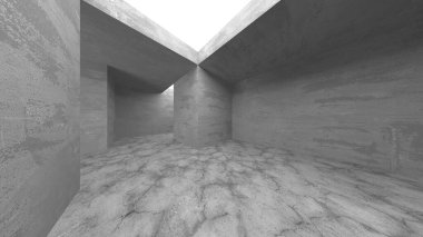 Dark Beton Duvar Mimarisi. Boş Oda. 3d Görüntüleme