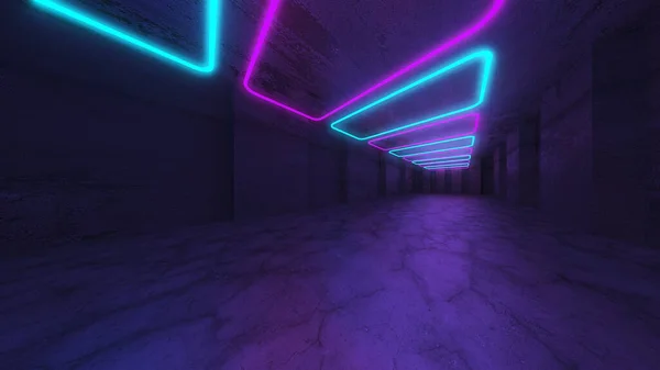 Futuristic Modern Neon Glowing Design Architecture Abstract Empty Dark Interior — Stock Photo, Image
