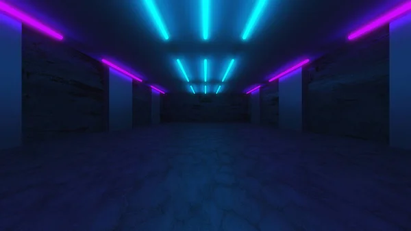Futuristic Modern Neon Glowing Design Architecture Inglés Fondo Interior Oscuro — Foto de Stock