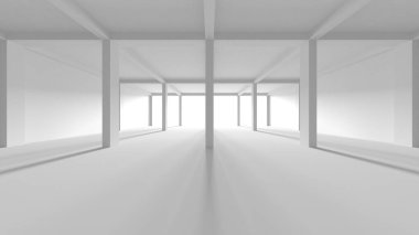 Aydınlatılmış koridor iç tasarımı. Boş Oda İç mimarisi. 3 Boyutlu Hazırlama