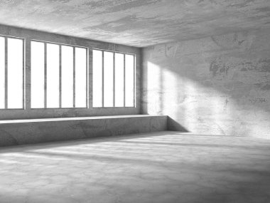 Dark Beton Duvar Mimarisi. Boş Oda. 3d Görüntüleme