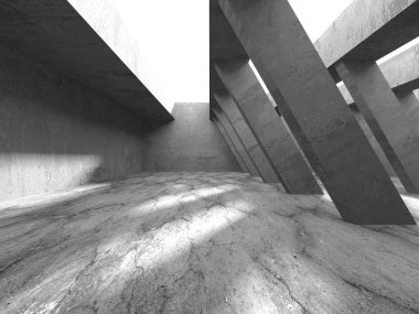 Soyut mimari iç plan. Boş beton oda. 3d hazırlayıcı