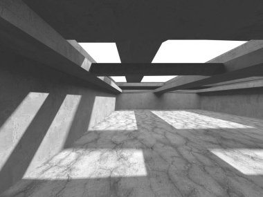 Dark Beton Duvar Mimarisi. Boş Oda. 3d Görüntüleme