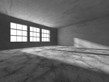 Dark Beton Duvar Mimarisi. Boş Oda. 3d Görüntüleme