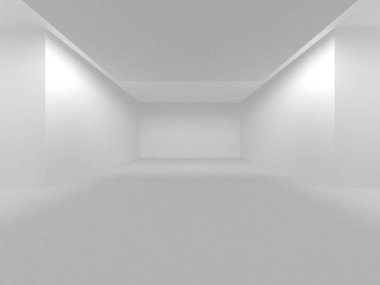 Aydınlatılmış koridor iç tasarımı. Boş Oda İç mimarisi. 3 Boyutlu Hazırlama