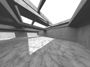 Dark Beton Duvar Mimarisi. Boş Oda. 3d Görüntüleme