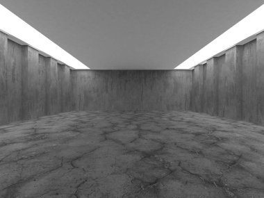 Dark Beton Duvar Mimarisi. Boş Oda. 3d Görüntüleme