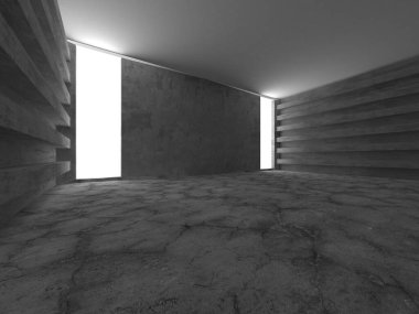 Dark Beton Duvar Mimarisi. Boş Oda. 3d Görüntüleme