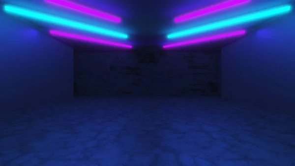 Futuristic Modern Neon Glowing Design Architecture Abstract Empty Dark Interior — 图库照片