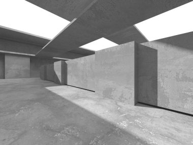 Dark Beton Duvar Mimarisi. Boş Oda. 3d Görüntüleme