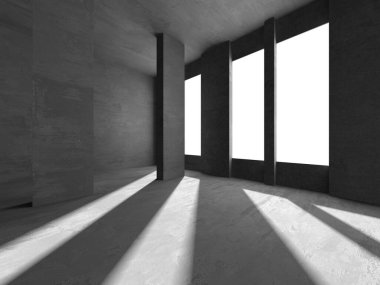 Soyut mimari iç plan. Boş beton oda. 3d hazırlayıcı