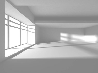 Aydınlatılmış koridor iç tasarımı. Boş Oda İç mimarisi. 3 Boyutlu Hazırlama