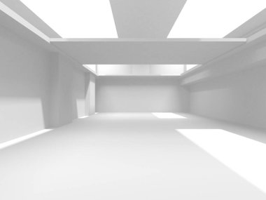 Aydınlatılmış koridor iç tasarımı. Boş Oda İç mimarisi. 3 Boyutlu Hazırlama