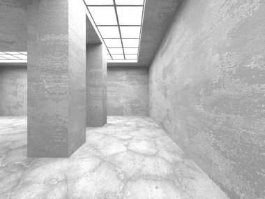 Dark Beton Duvar Mimarisi. Boş Oda. 3d Görüntüleme