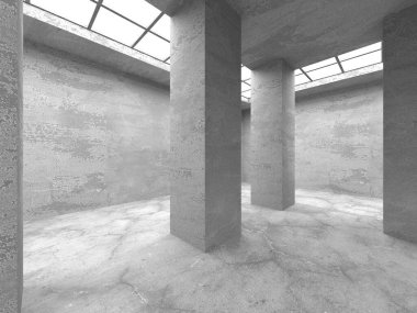 Dark Beton Duvar Mimarisi. Boş Oda. 3d Görüntüleme