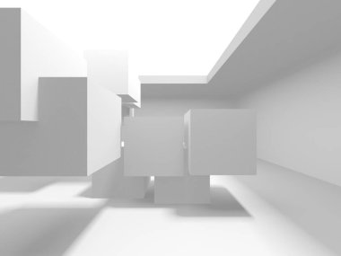 Aydınlatılmış koridor iç tasarımı. Boş Oda İç mimarisi. 3 Boyutlu Hazırlama