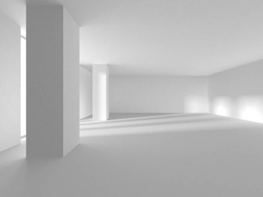 Aydınlatılmış koridor iç tasarımı. Boş Oda İç mimarisi. 3 Boyutlu Hazırlama