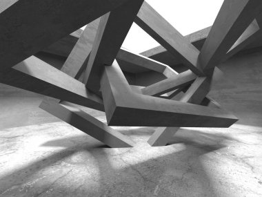 Dark Beton Duvar Mimarisi. Boş Oda. 3d Görüntüleme