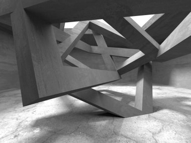 Dark Beton Duvar Mimarisi. Boş Oda. 3d Görüntüleme