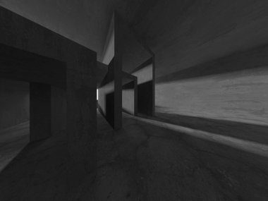 Dark Beton Duvar Mimarisi. Boş Oda. 3d Görüntüleme
