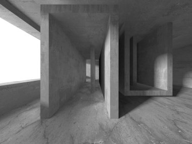 Dark Beton Duvar Mimarisi. Boş Oda. 3d Görüntüleme