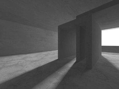 Dark Beton Duvar Mimarisi. Boş Oda. 3d Görüntüleme