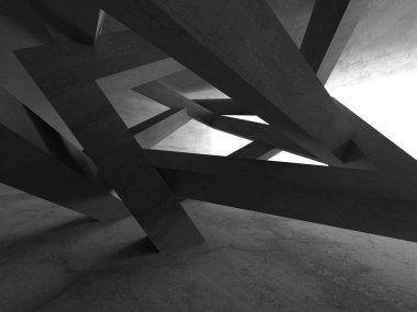 Dark Beton Duvar Mimarisi. Boş Oda. 3d Görüntüleme