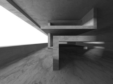 Dark Beton Duvar Mimarisi. Boş Oda. 3d Görüntüleme