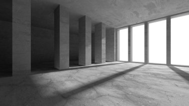 Dark Beton Duvar Mimarisi. Boş Oda. 3d Görüntüleme