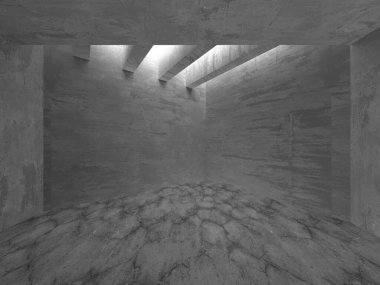 Dark Beton Duvar Mimarisi. Boş Oda. 3d Görüntüleme