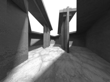 Soyut mimari iç plan. Boş beton oda. 3d hazırlayıcı