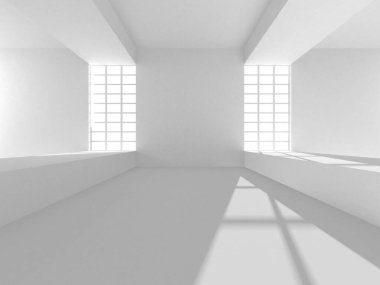 Aydınlatılmış koridor iç tasarımı. Boş Oda İç mimarisi. 3 Boyutlu Hazırlama