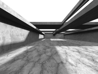 Dark Beton Duvar Mimarisi. Boş Oda. 3d Görüntüleme