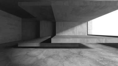 Dark Beton Duvar Mimarisi. Boş Oda. 3d Görüntüleme