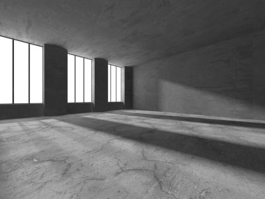 Dark Beton Duvar Mimarisi. Boş Oda. 3d Görüntüleme