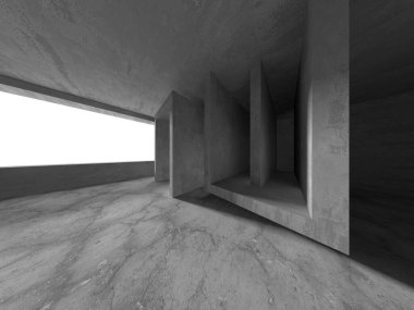 Dark Beton Duvar Mimarisi. Boş Oda. 3d Görüntüleme