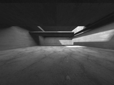 Dark Beton Duvar Mimarisi. Boş Oda. 3d Görüntüleme