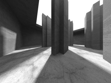 Dark Beton Duvar Mimarisi. Boş Oda. 3d Görüntüleme