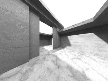 Dark Beton Duvar Mimarisi. Boş Oda. 3d Görüntüleme