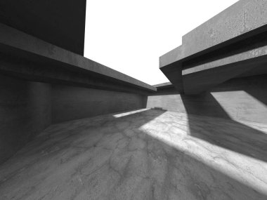 Dark Beton Duvar Mimarisi. Boş Oda. 3d Görüntüleme