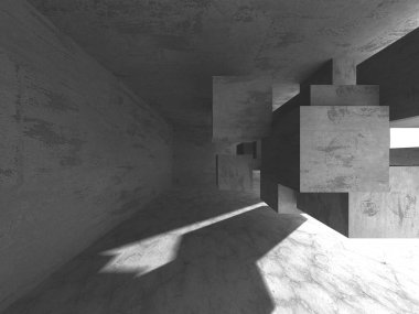 Dark Beton Duvar Mimarisi. Boş Oda. 3d Görüntüleme