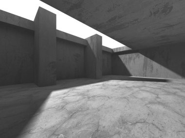 Dark Beton Duvar Mimarisi. Boş Oda. 3d Görüntüleme