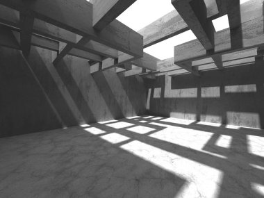 Dark Beton Duvar Mimarisi. Boş Oda. 3d Görüntüleme