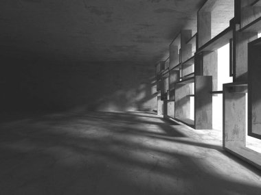 Dark Beton Duvar Mimarisi. Boş Oda. 3d Görüntüleme