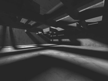 Dark Beton Duvar Mimarisi. Boş Oda. 3d Görüntüleme