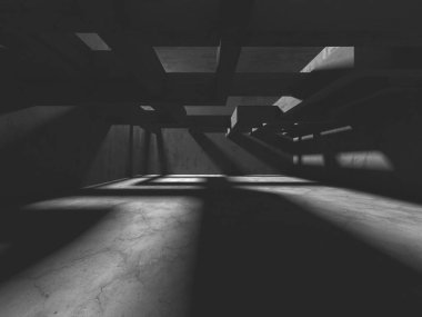 Dark Beton Duvar Mimarisi. Boş Oda. 3d Görüntüleme