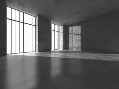 Dark Beton Duvar Mimarisi. Boş Oda. 3d Görüntüleme