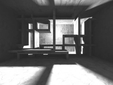 Dark Beton Duvar Mimarisi. Boş Oda. 3d Görüntüleme