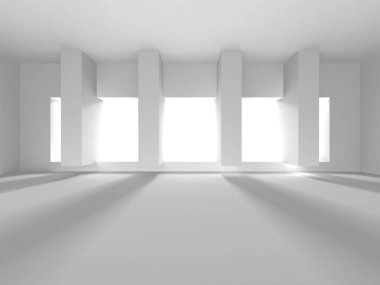 Aydınlatılmış koridor iç tasarımı. Boş Oda İç mimarisi. 3 Boyutlu Hazırlama